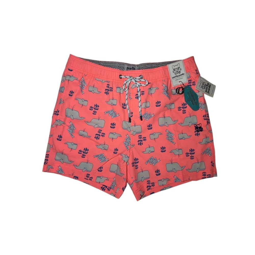 Party Pants "Moby Says: 'Dont Be A Dick" Swim Board Shorts Pockets Peach M NWT